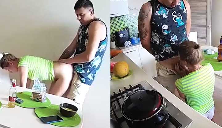 Super sexe avec un couple amateur à la cuisine