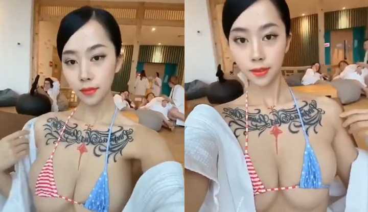 Onlyfans巨乳网红张贺玉～比基尼都快包不住了